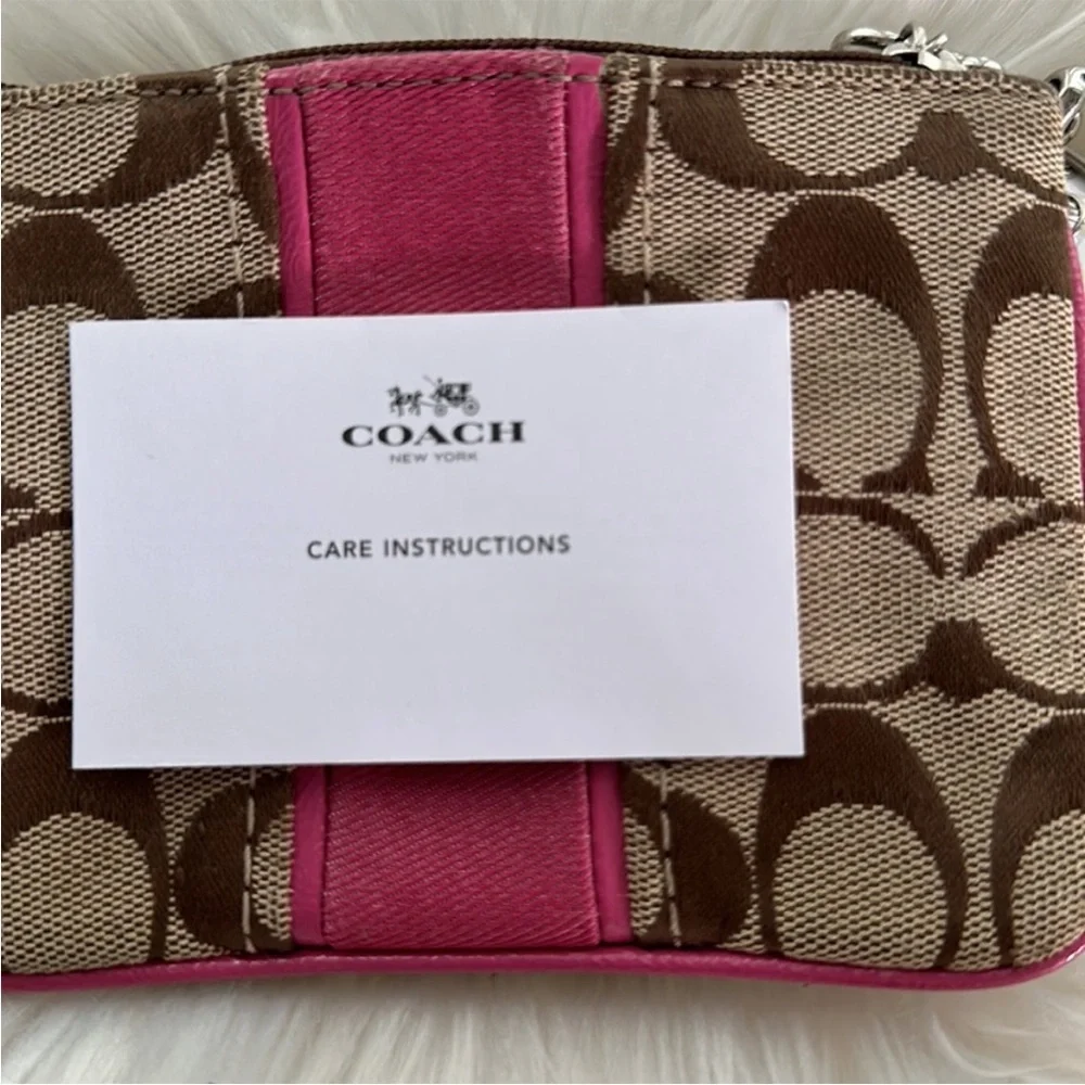 Coach Signature Pink Stripe Canvas Wristlet - Picture 3 of 9